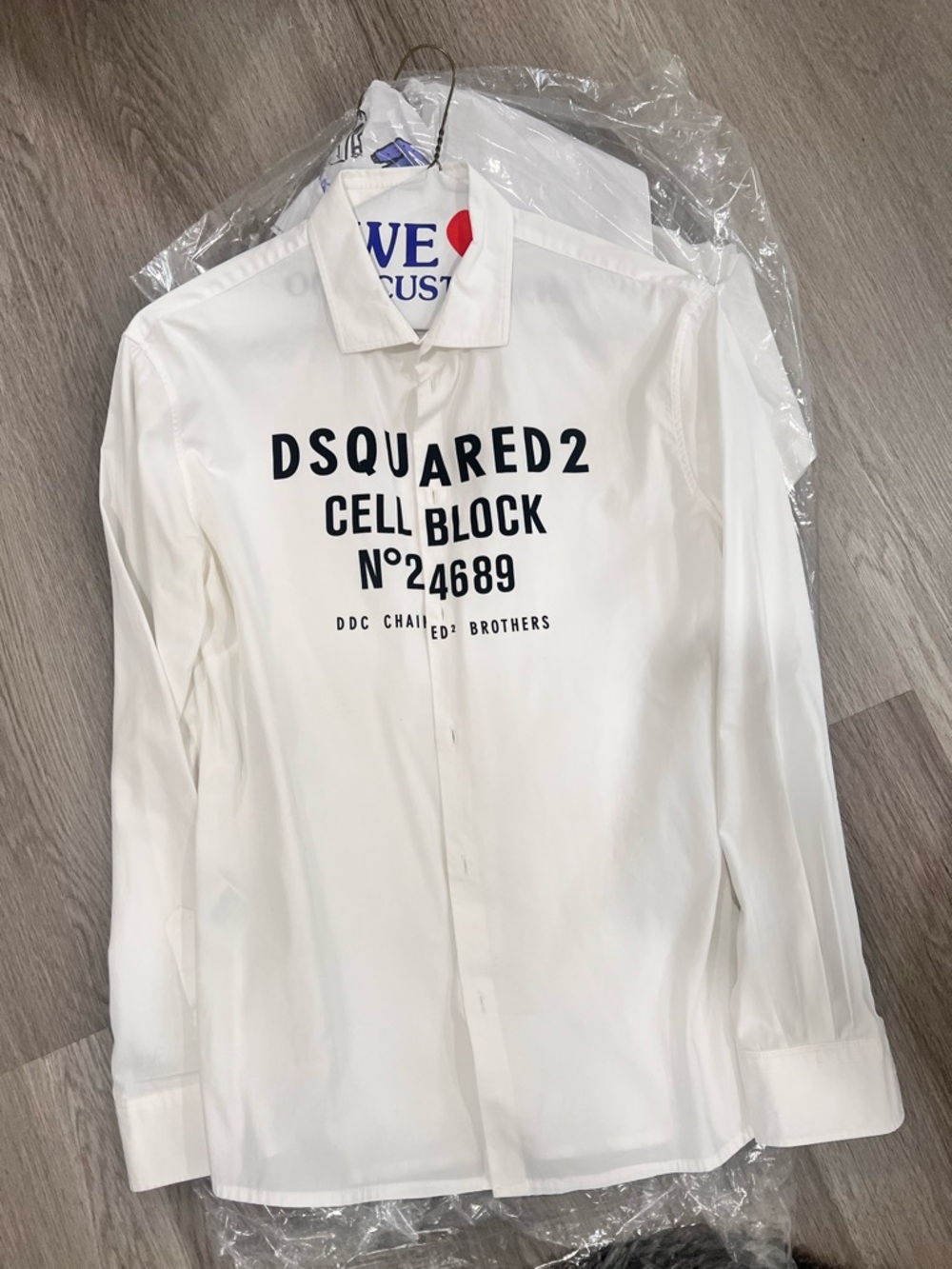 DSQUARED2 White Long-Sleeve Dress Shirt with Black Logo